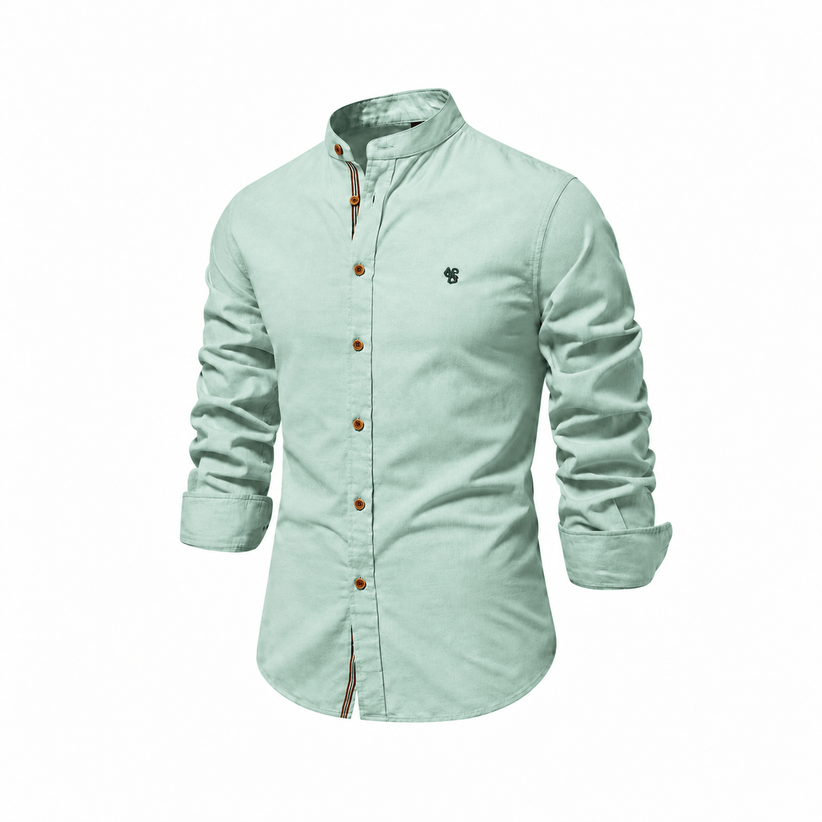 Marcus - Men's Mandarin Collar Button-Down Shirt with Contrast Trim