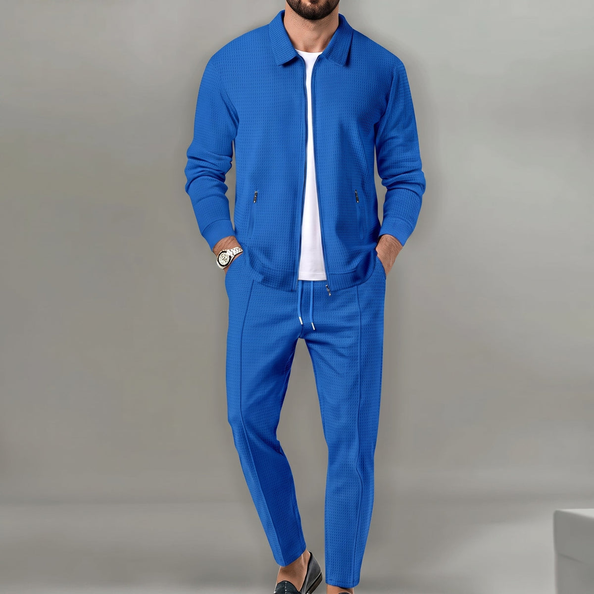 Marcus - Men's Tailored Long Sleeve Trouser Set with Zip Pockets