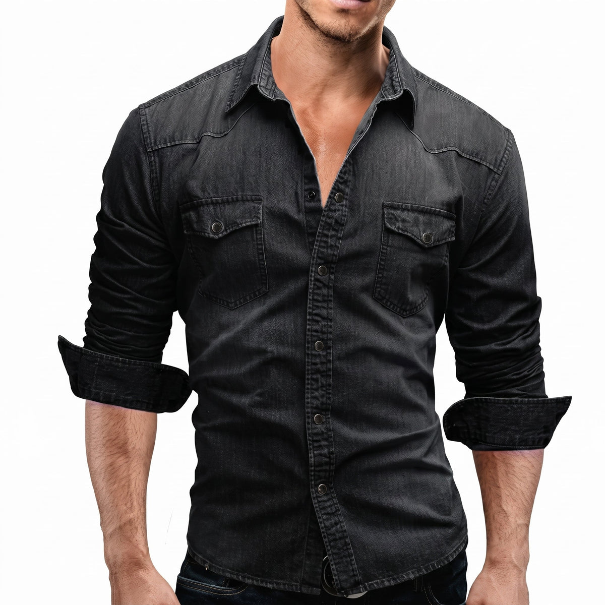 Marcus - Men's Western Long Sleeve Shirt with Snap Buttons