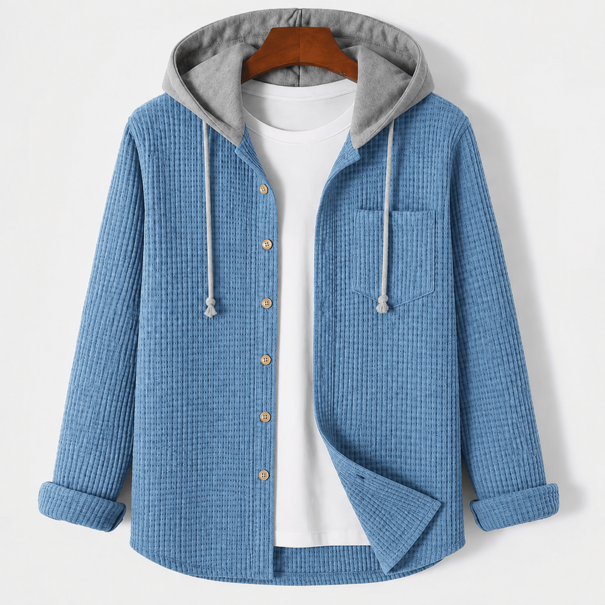 Oliver - Men's Ribbed Hooded Jacket with Button-Up Front