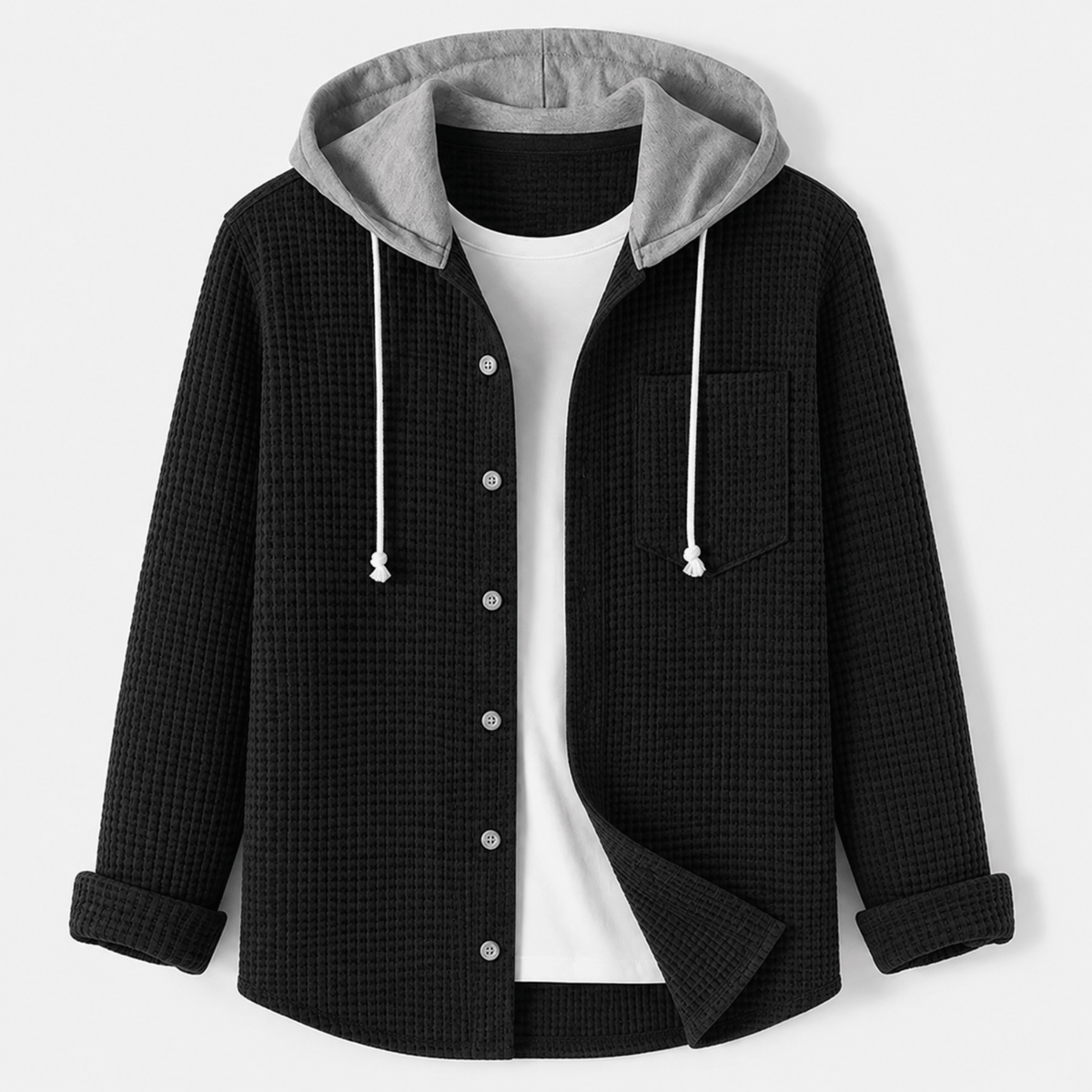 Oliver - Men's Ribbed Hooded Jacket with Button-Up Front
