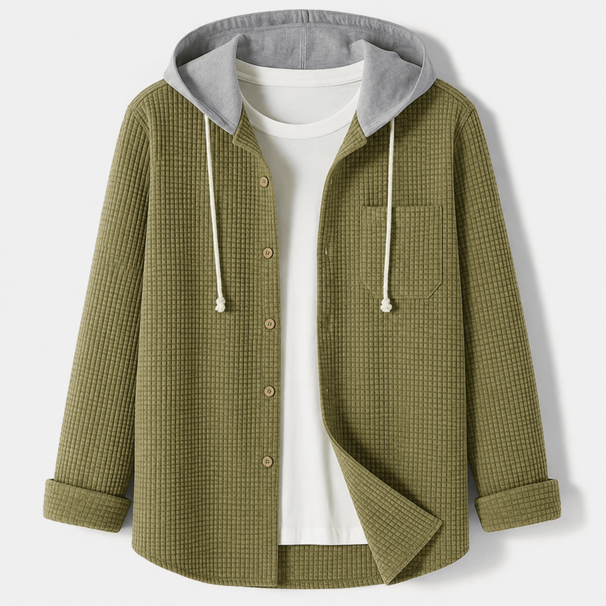 Oliver - Men's Ribbed Hooded Jacket with Button-Up Front