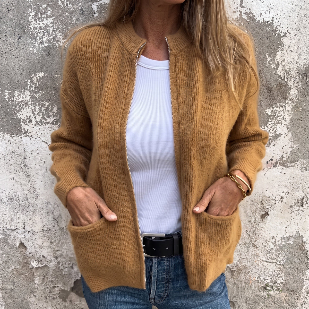 Olivia - Women's Relaxed Zip-Through Ribbed Cardigan