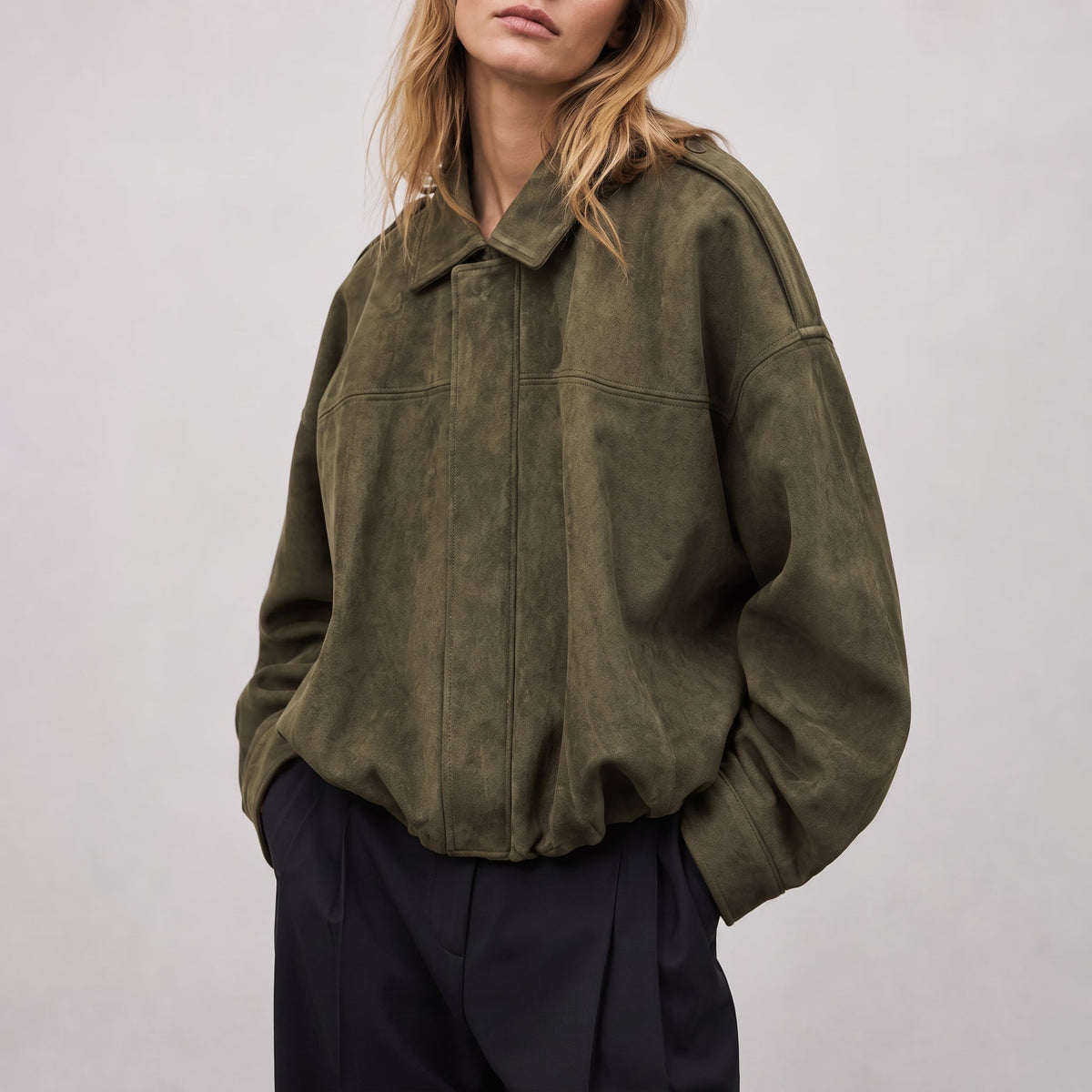 Olivia - Women's Vintage Dropped Shoulder Suede Bomber Jacket