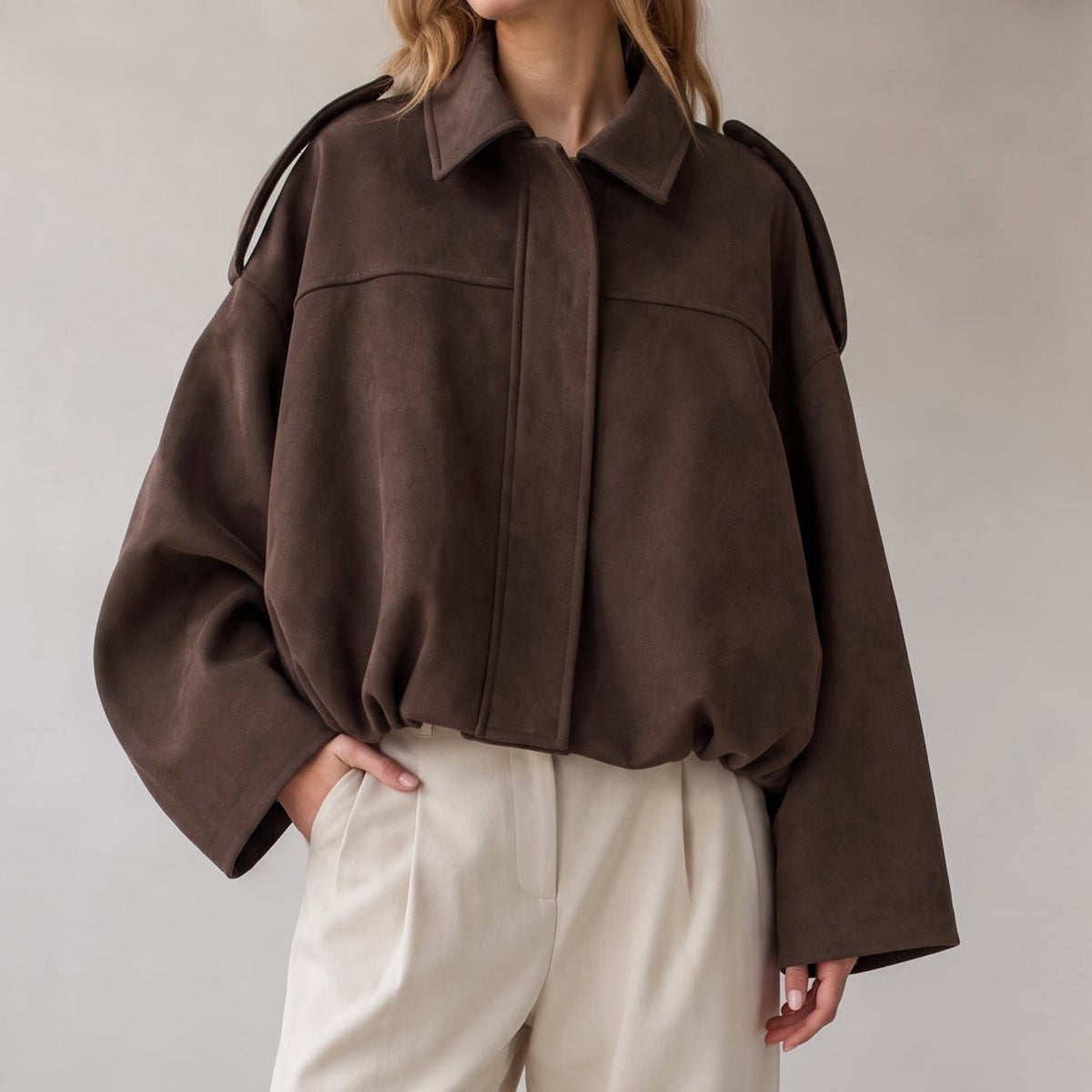 Olivia - Women's Vintage Dropped Shoulder Suede Bomber Jacket