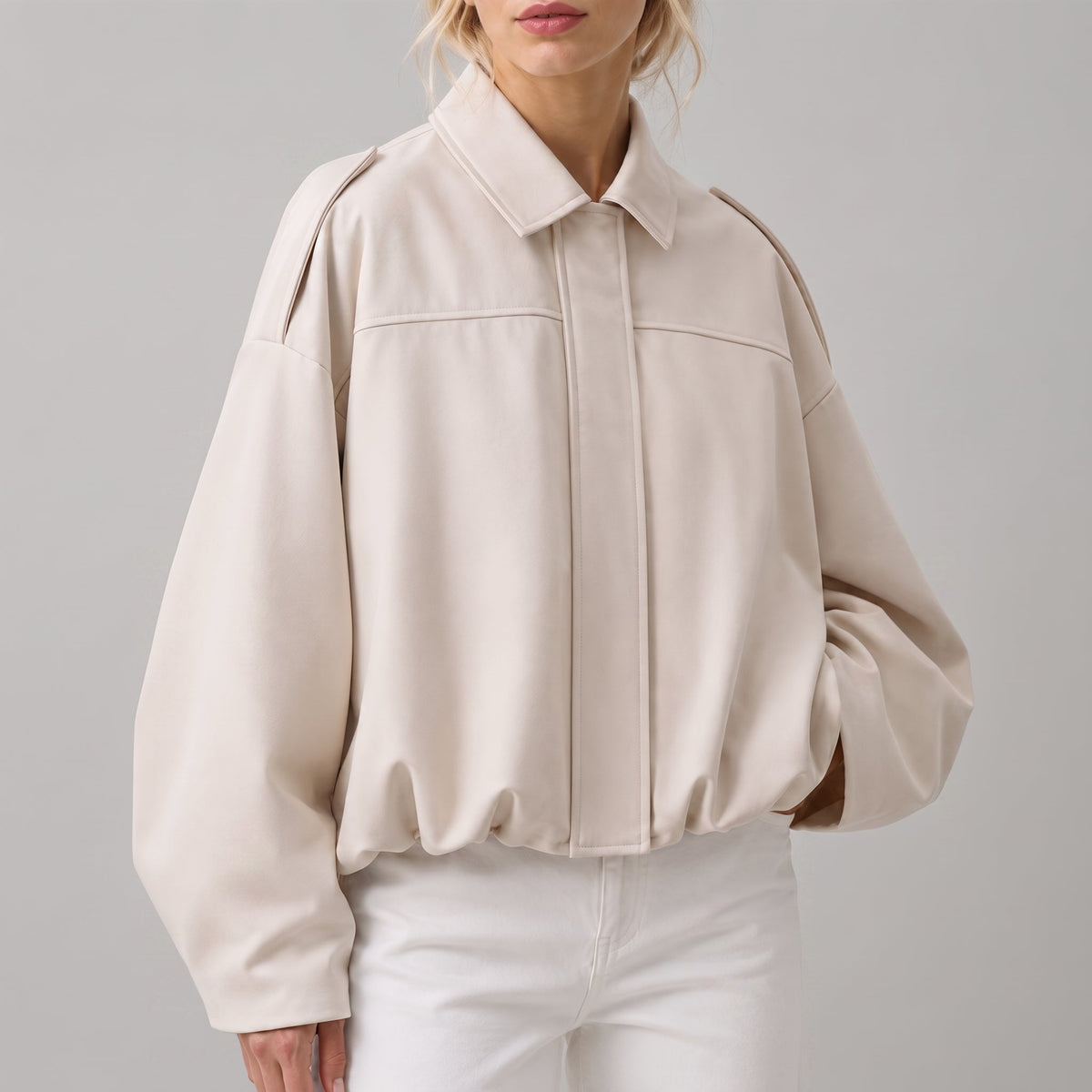 Olivia - Women's Vintage Dropped Shoulder Suede Bomber Jacket