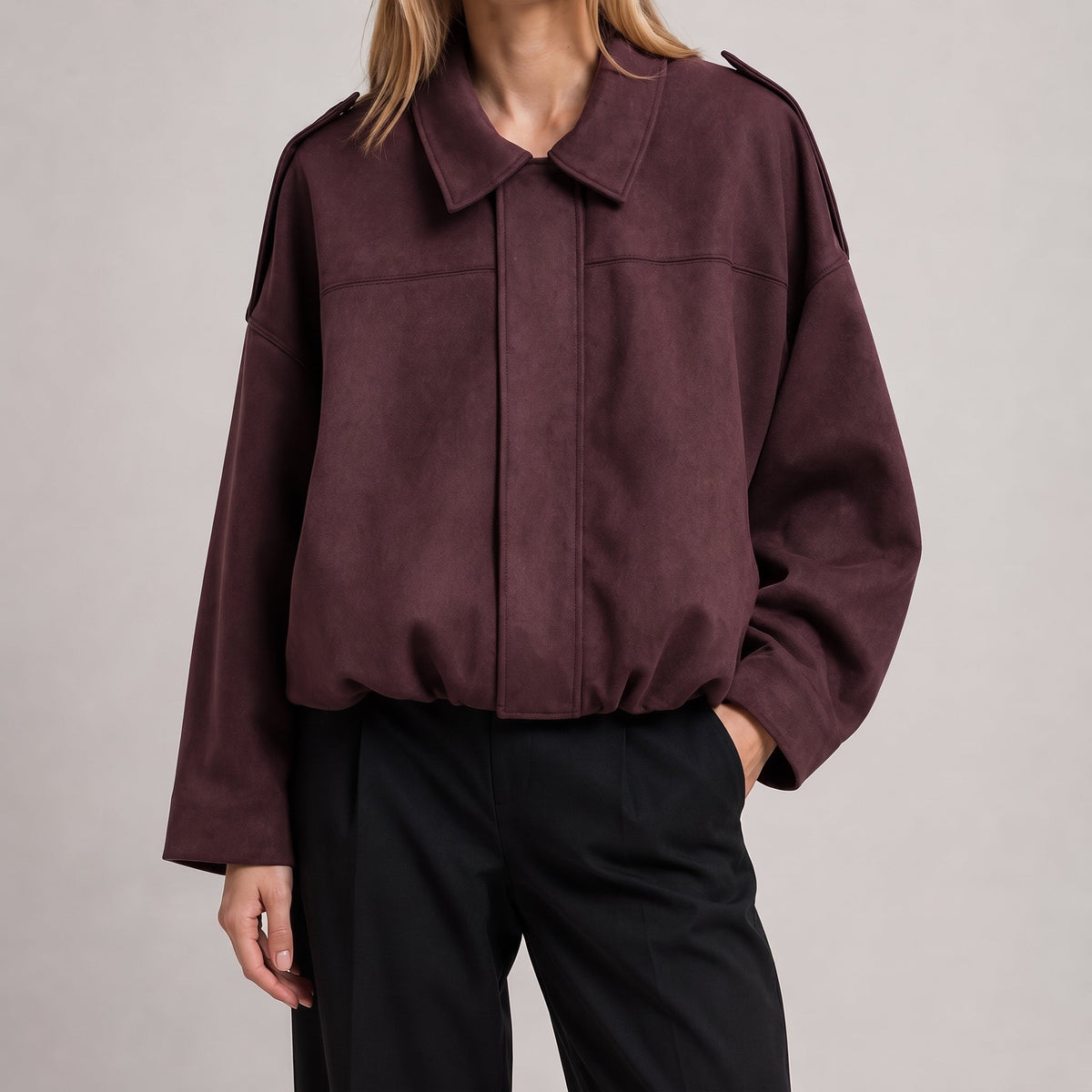 Olivia - Women's Vintage Dropped Shoulder Suede Bomber Jacket