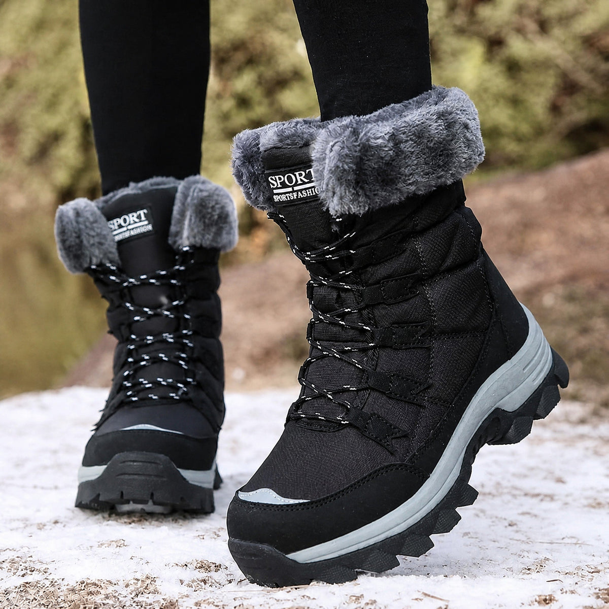 Rowan - Women's Supportive Lace-Up Snow Boots with Faux Fur Trim