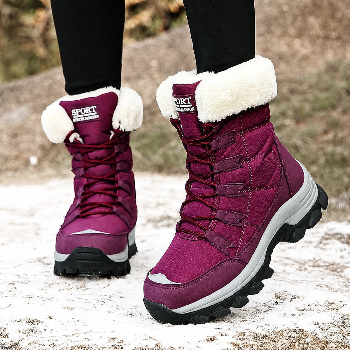 Rowan - Women's Supportive Lace-Up Snow Boots with Faux Fur Trim