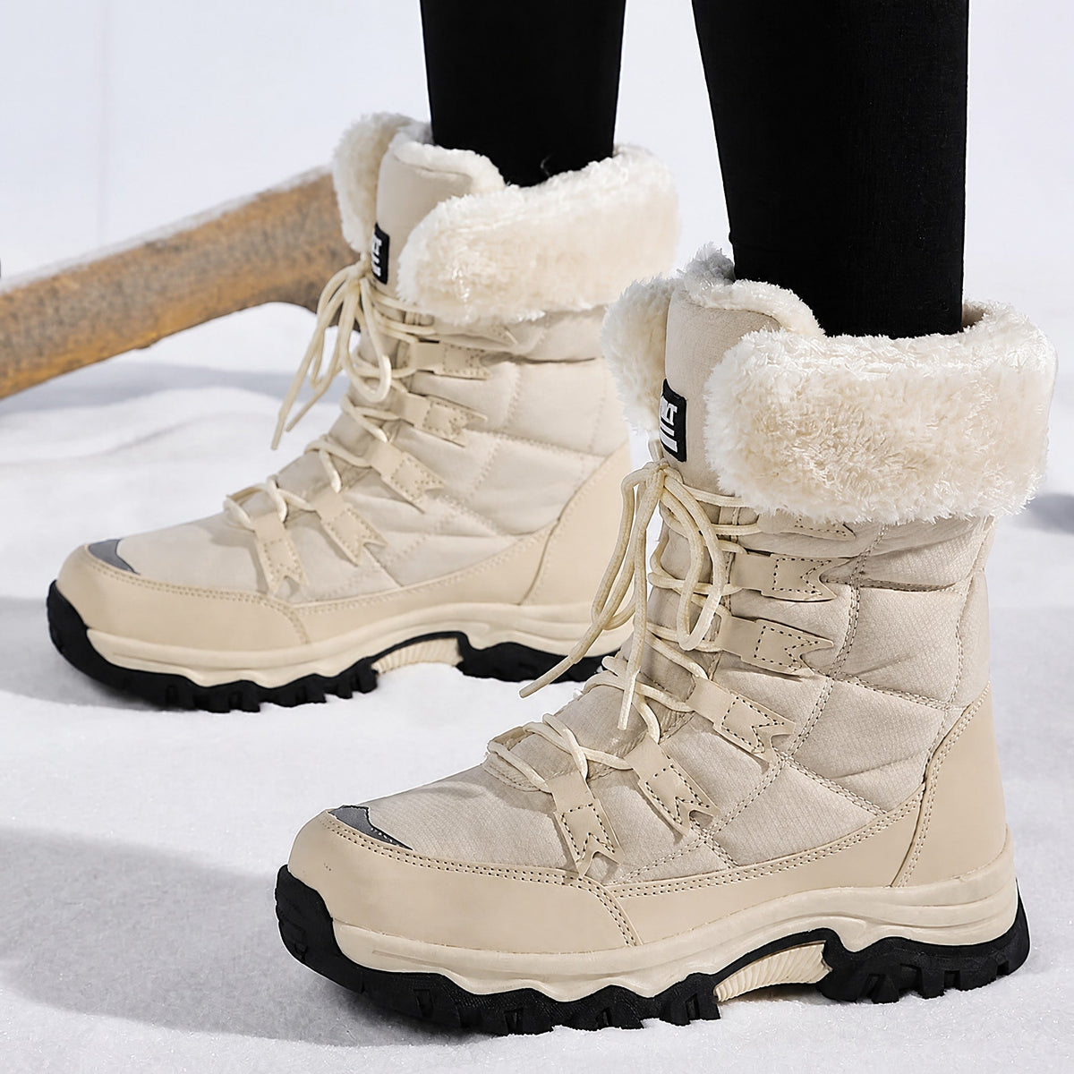 Rowan - Women's Supportive Lace-Up Snow Boots with Faux Fur Trim