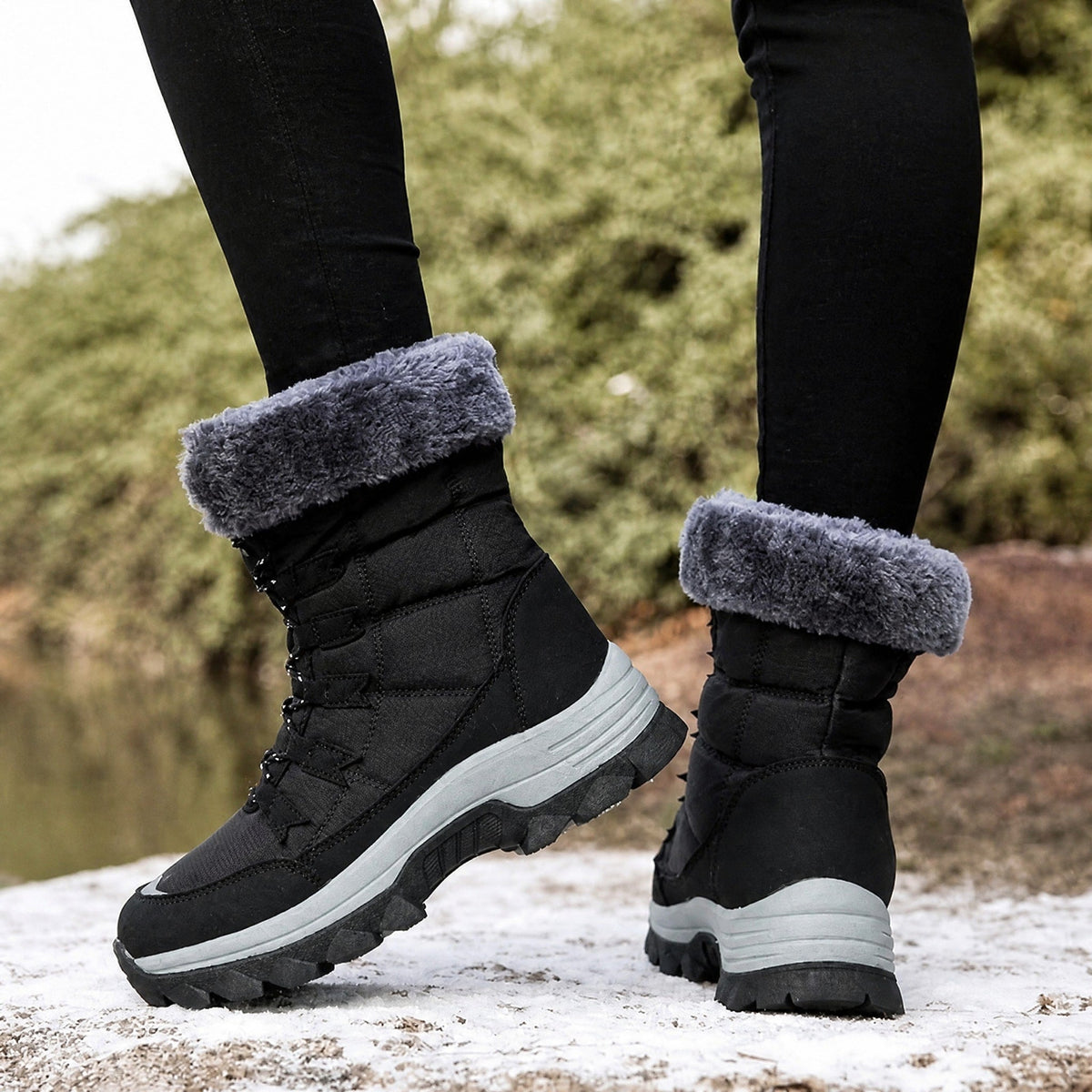 Rowan - Women's Supportive Lace-Up Snow Boots with Faux Fur Trim