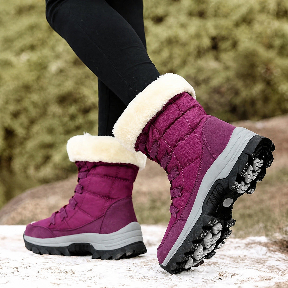 Rowan - Women's Supportive Lace-Up Snow Boots with Faux Fur Trim