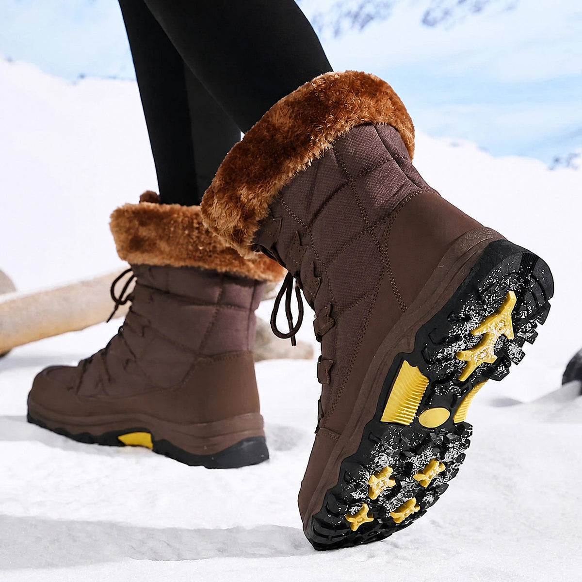 Rowan - Women's Supportive Lace-Up Snow Boots with Faux Fur Trim