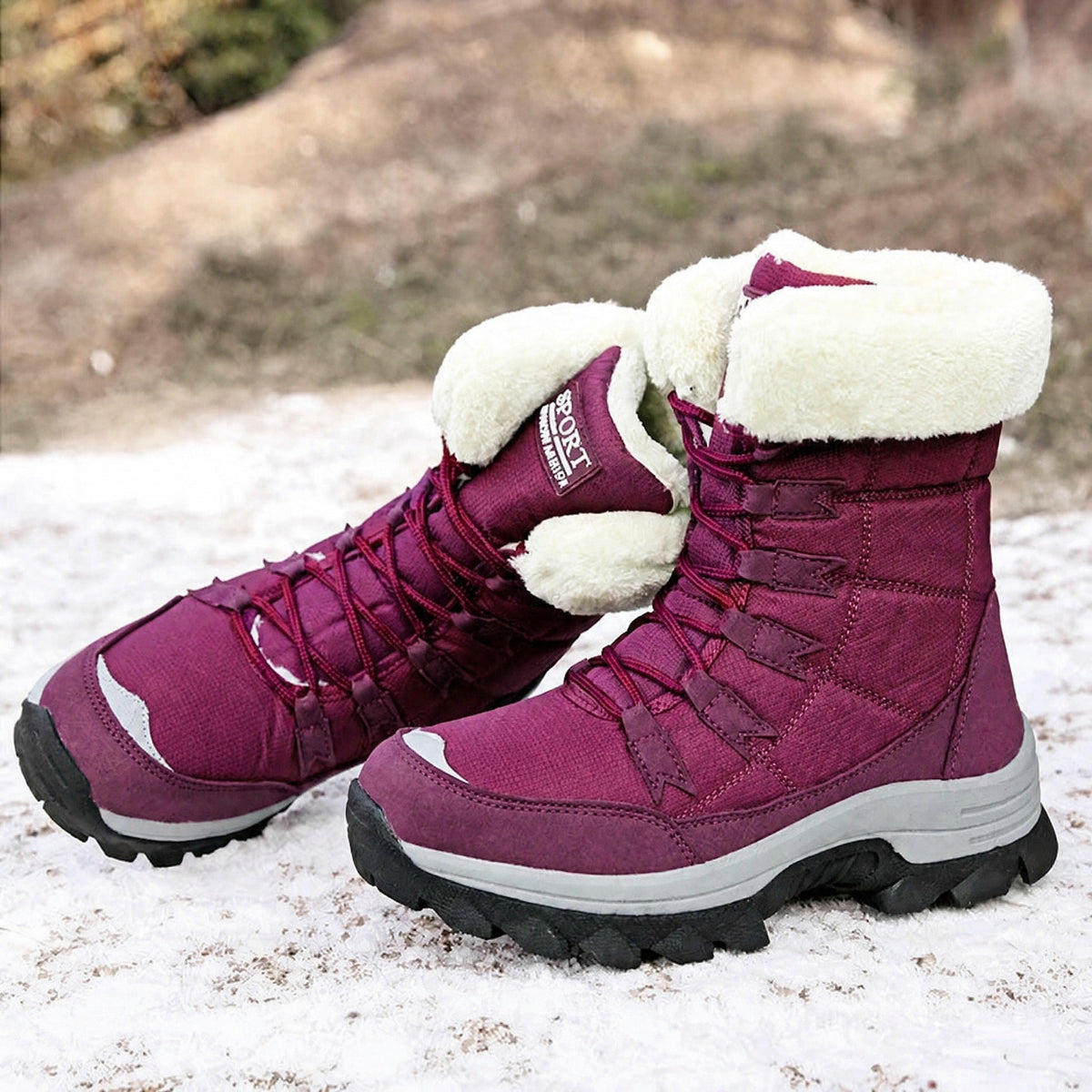 Rowan - Women's Supportive Lace-Up Snow Boots with Faux Fur Trim