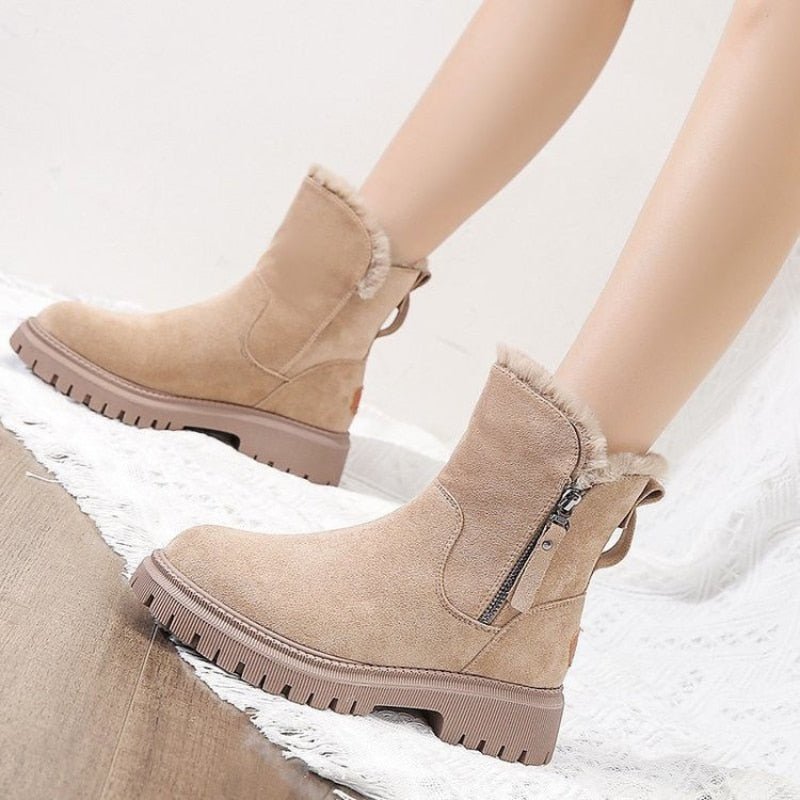 Rowan - Women's Supportive Faux Fur Trim Ankle Boots with Side Zip