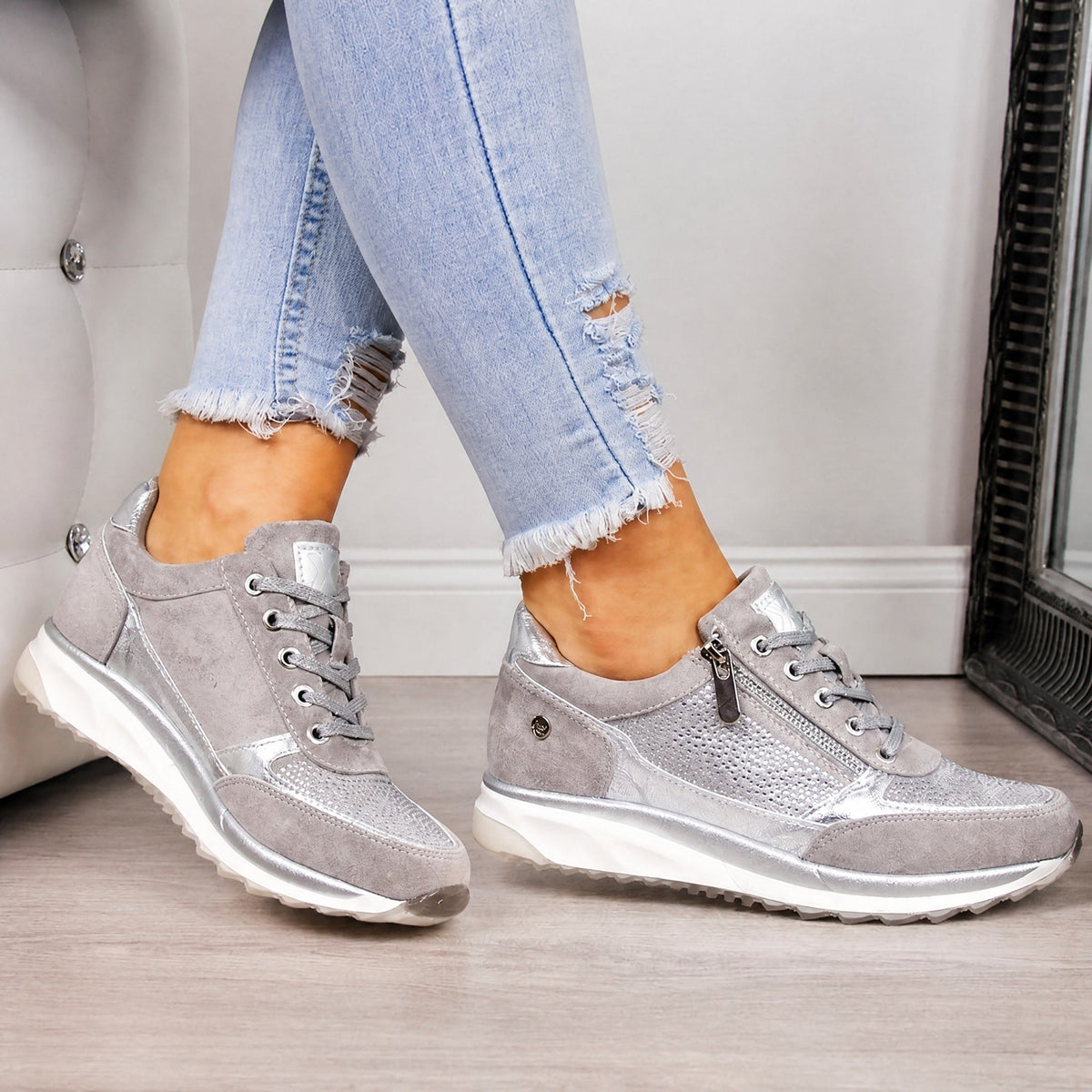 Rowan - Women's Orthopedic Lace-Up Sneaker with Rhinestone Detail