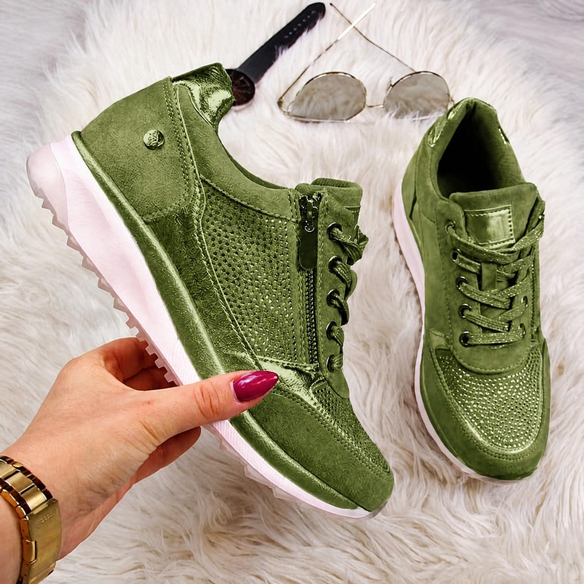Rowan - Women's Orthopedic Lace-Up Sneaker with Rhinestone Detail