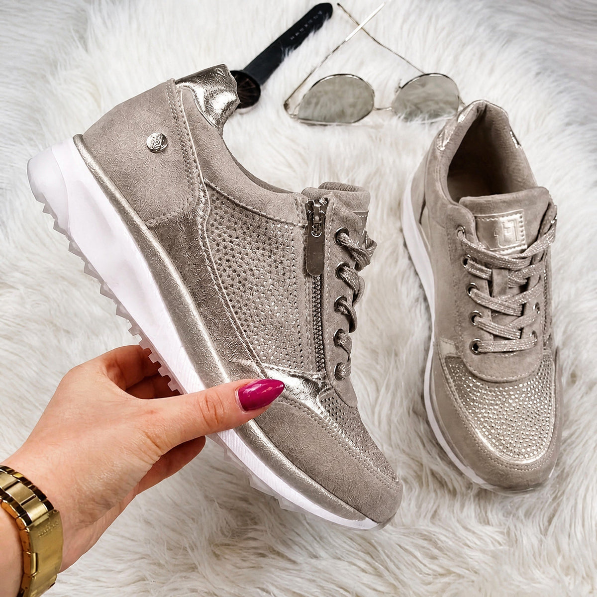 Rowan - Women's Orthopedic Lace-Up Sneaker with Rhinestone Detail