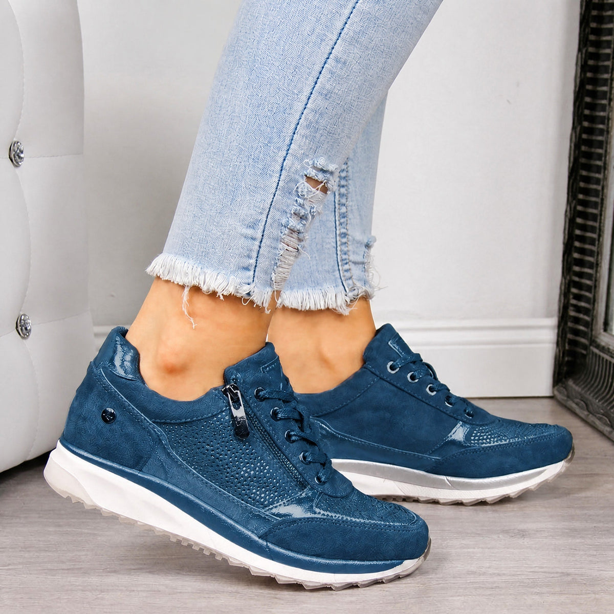 Rowan - Women's Orthopedic Lace-Up Sneaker with Rhinestone Detail