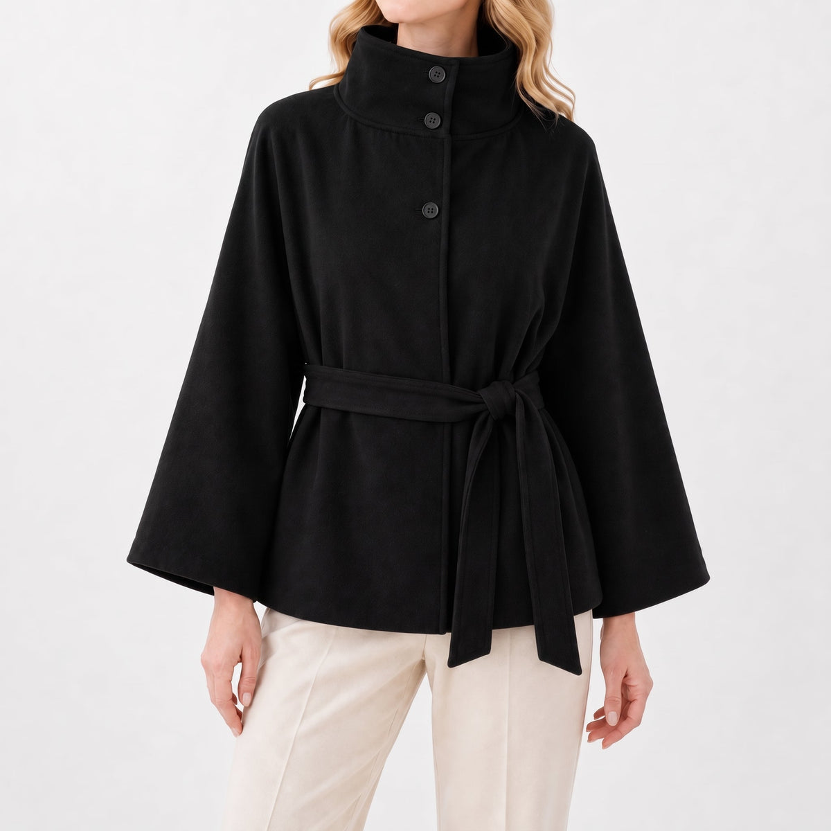 Sarah - Women's Cape Stand Collar Self-Tie Belted Jacket