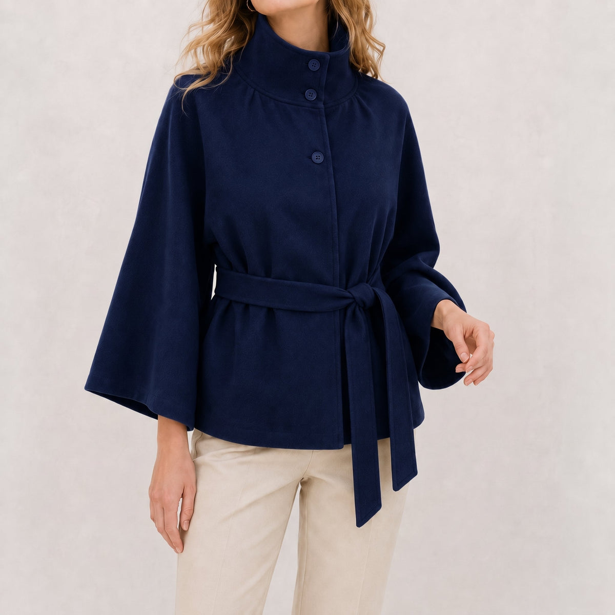 Sarah - Women's Cape Stand Collar Self-Tie Belted Jacket
