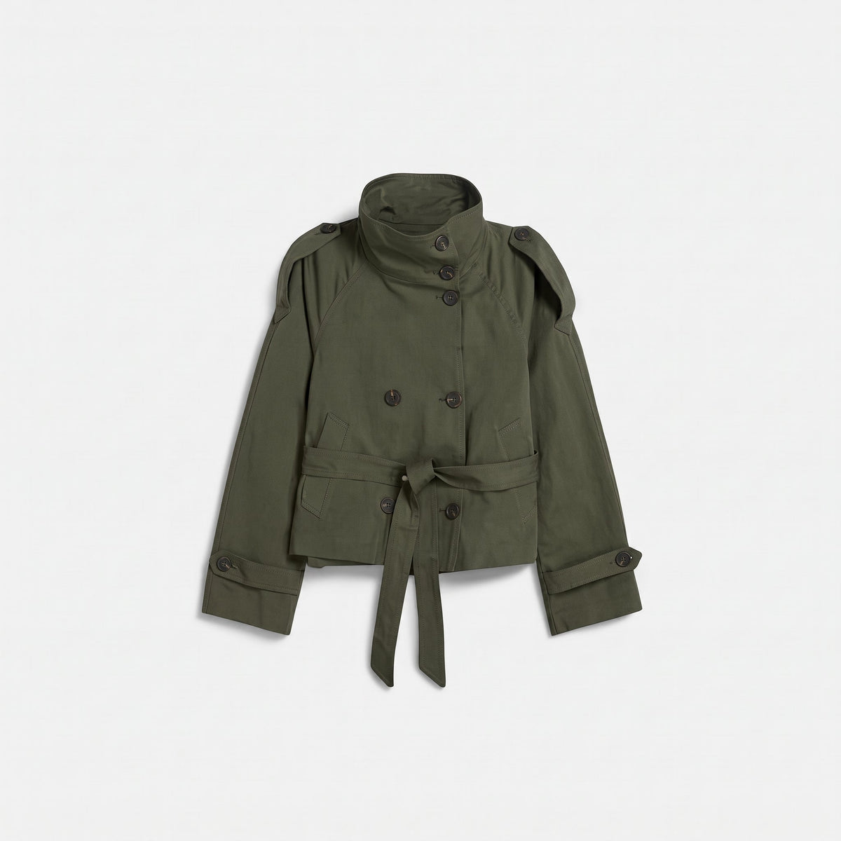 Sibylle - Women's Stand Collar Belted Cropped Jacket