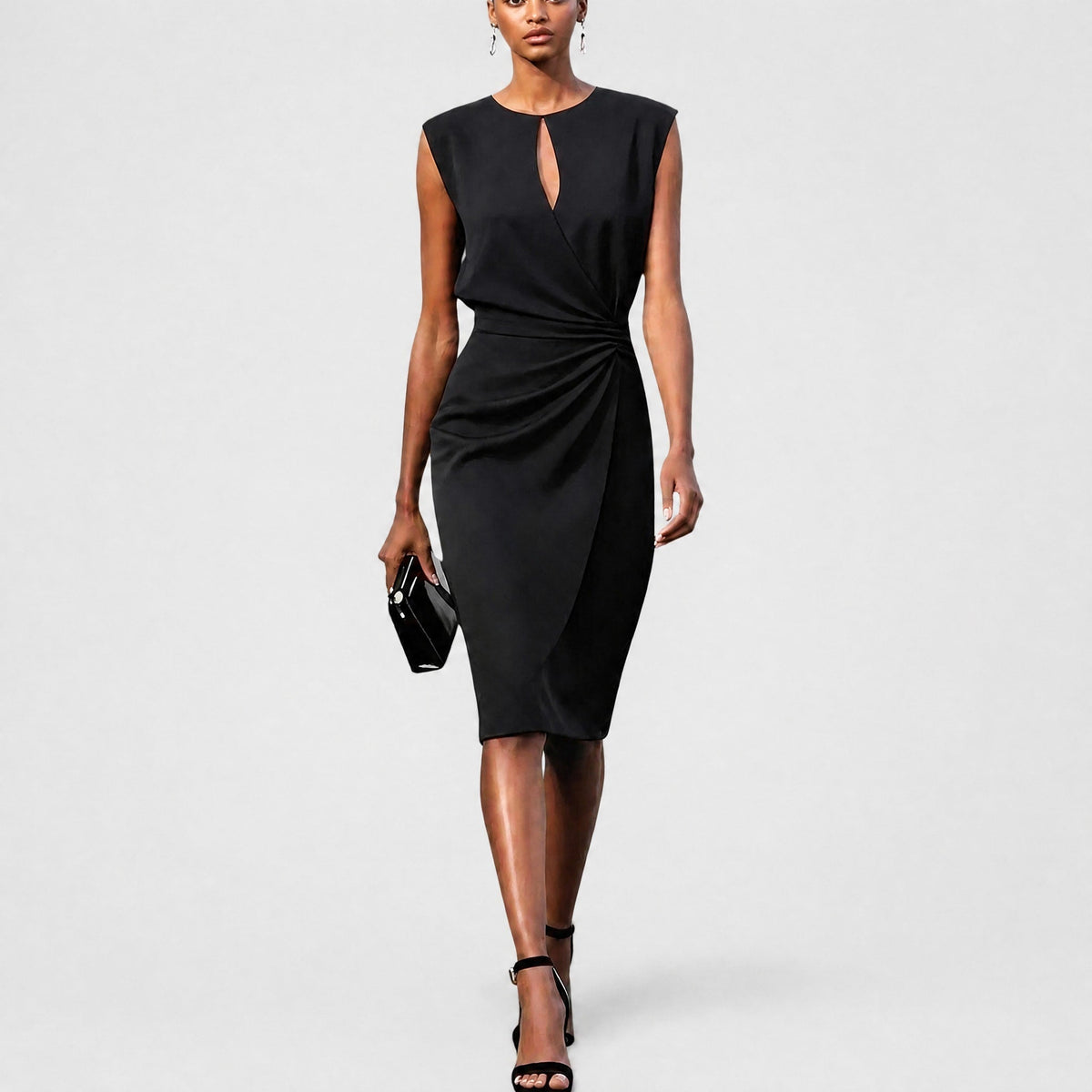 Sophia - Women's Wrap Front Midi Dress with Ruched Waist