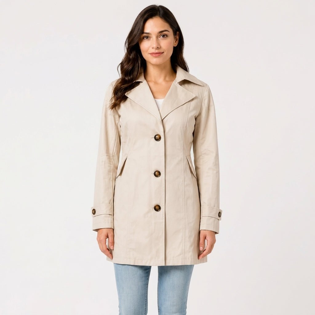 Sophie - Women's Belted Trench Coat with Notch Lapel Collar
