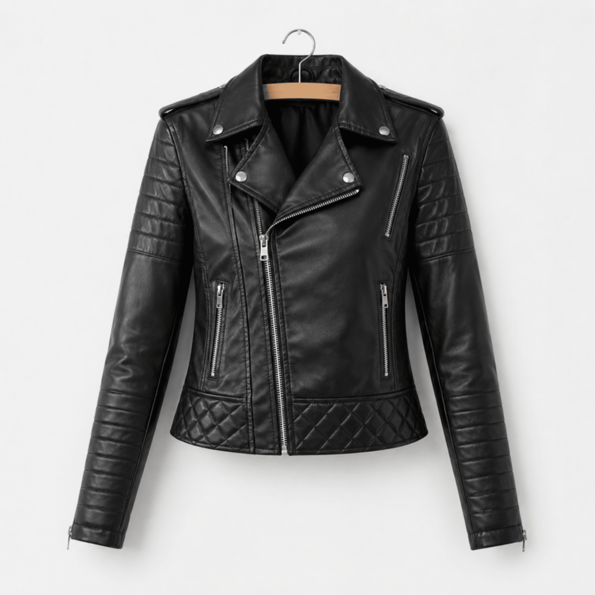 Sophie - Women's Cropped Biker Jacket with Quilted Sleeves