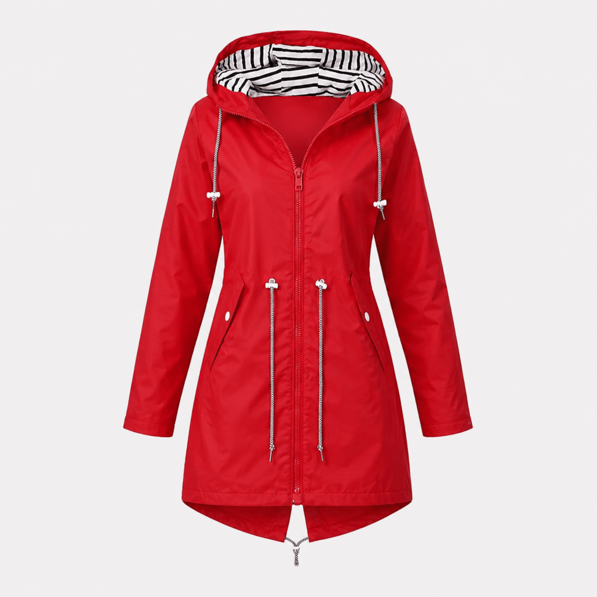 Sophie - Women's Longline Hooded Rain Jacket with Striped Lining