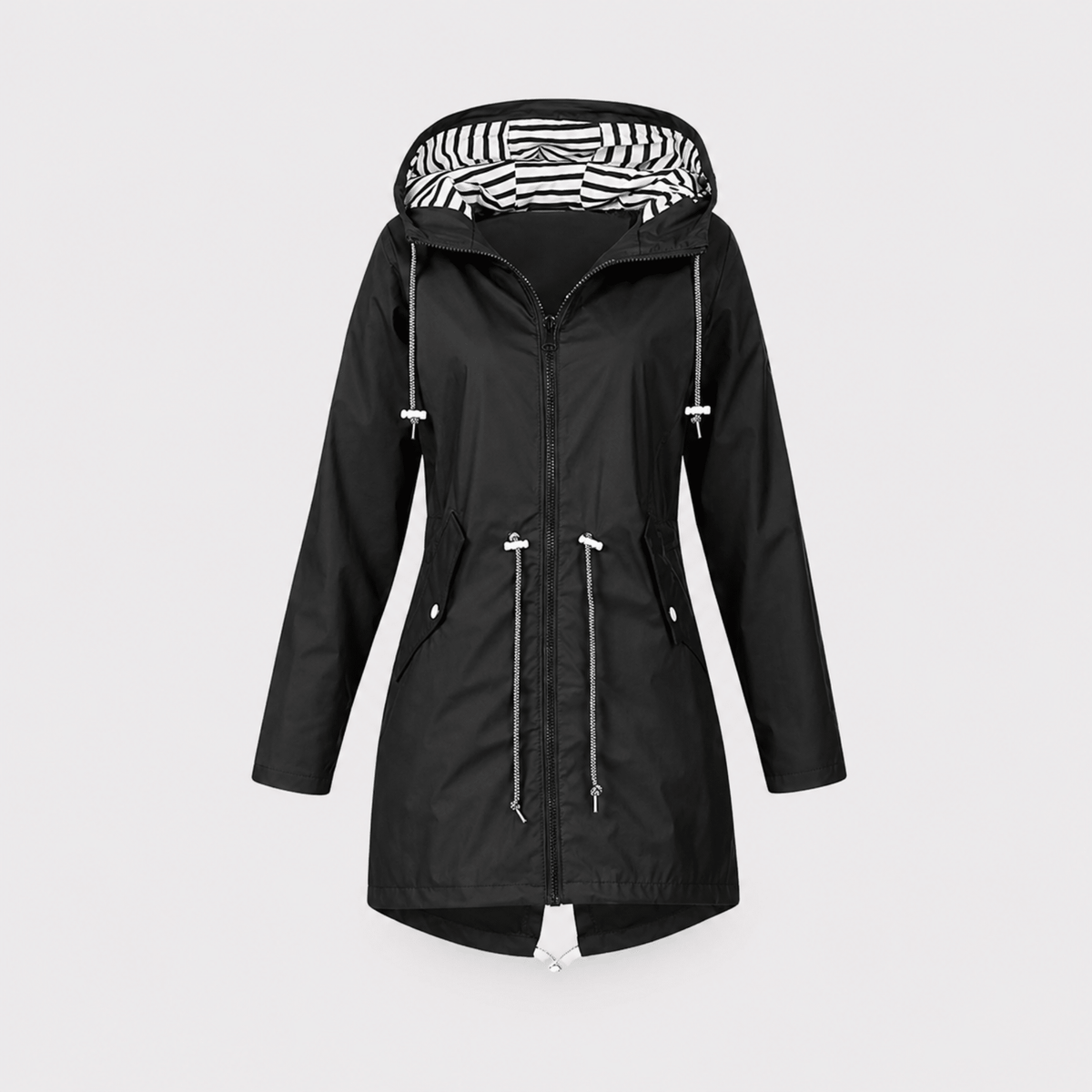 Sophie - Women's Longline Hooded Rain Jacket with Striped Lining