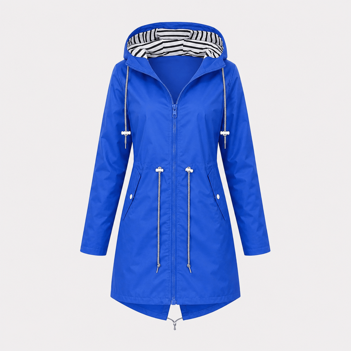 Sophie - Women's Longline Hooded Rain Jacket with Striped Lining