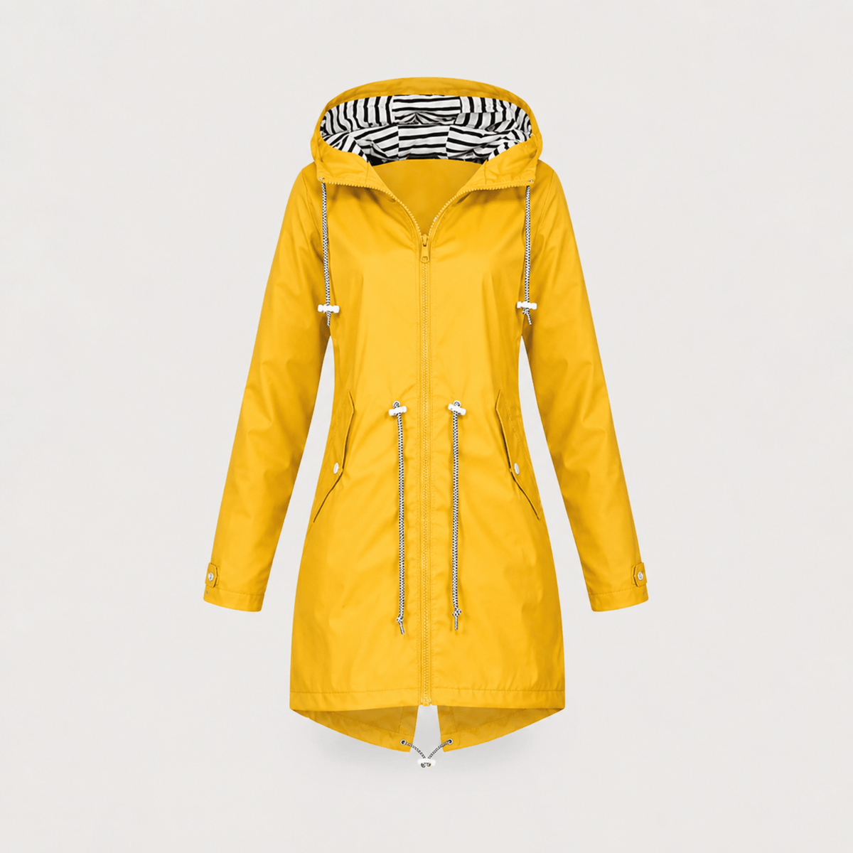 Sophie - Women's Longline Hooded Rain Jacket with Striped Lining