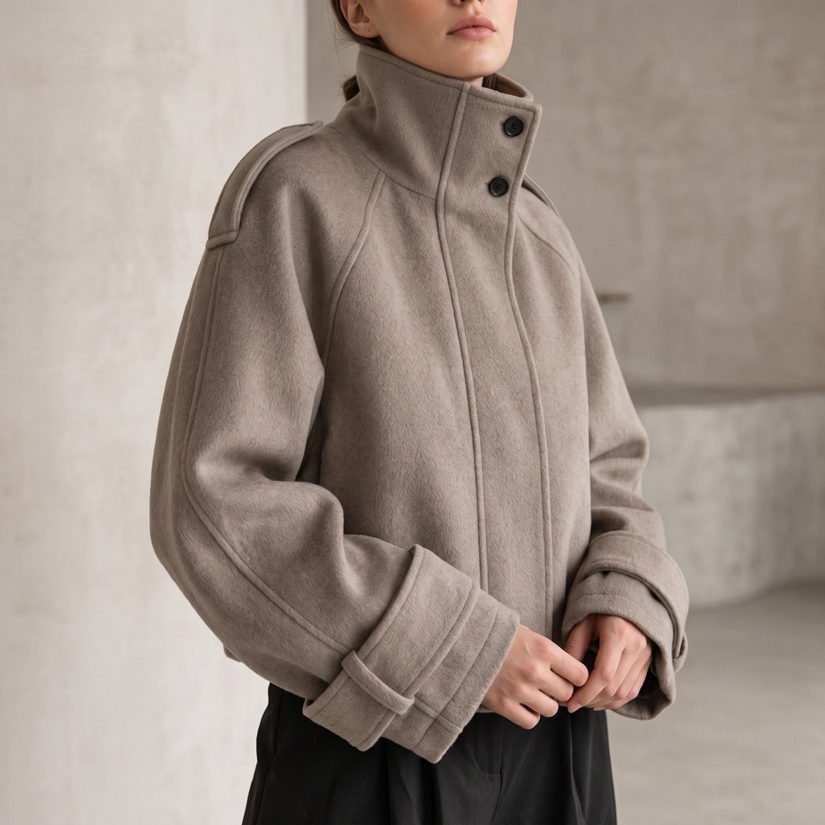 Sophie - Women's Mock Neck Oversized Stand Collar Coat