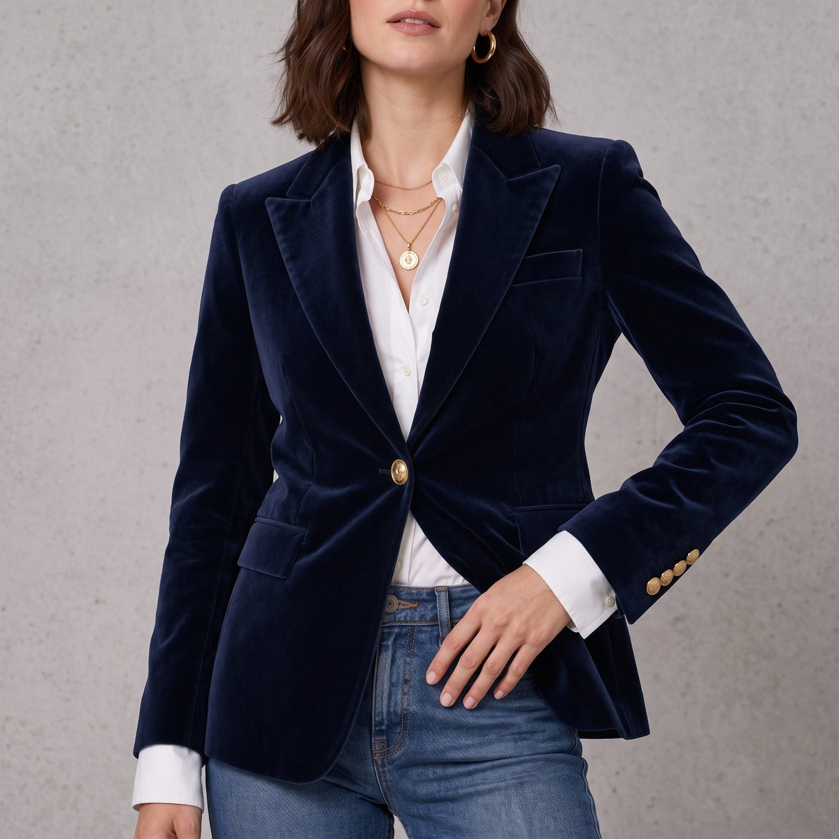 Sophie - Women's Tailored Fitted Blazer with Gold Buttons