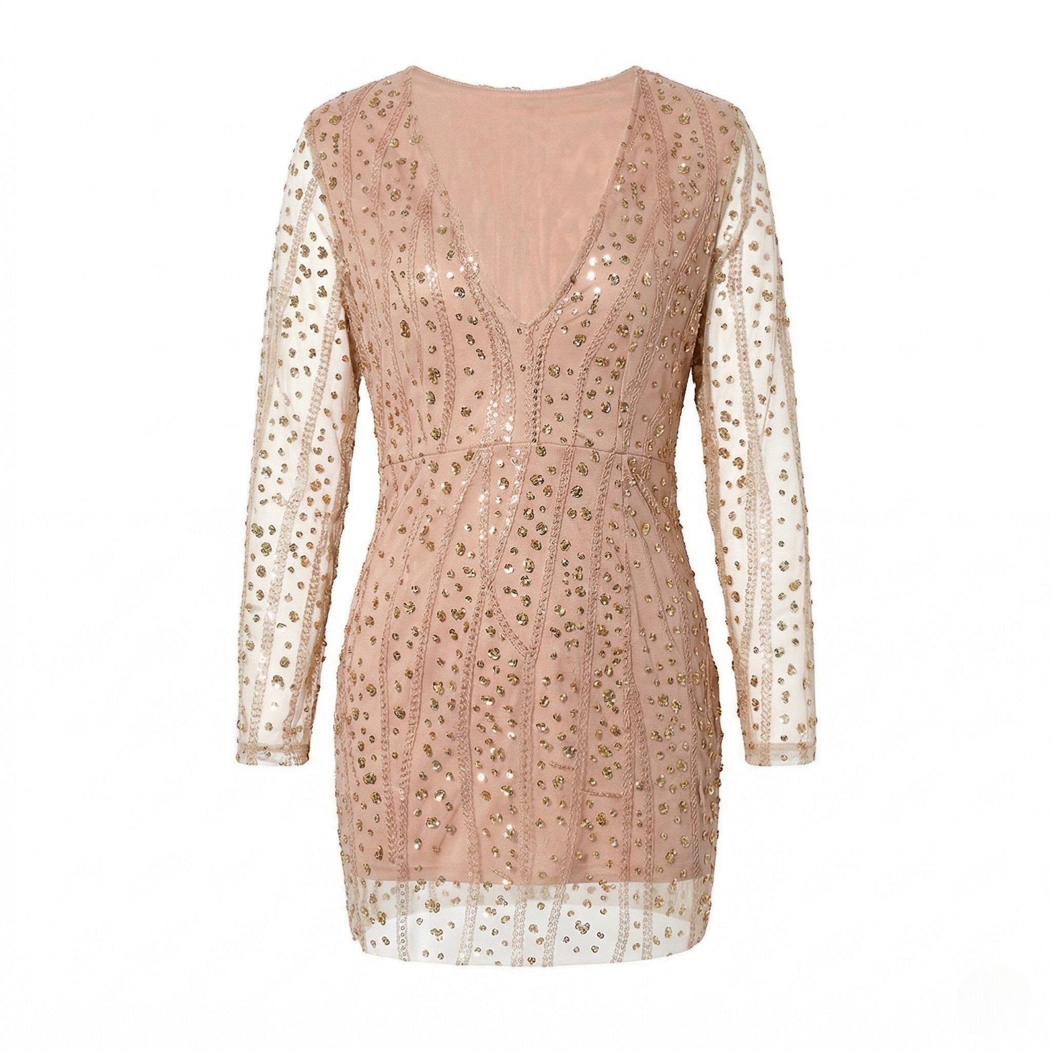 Sophie - Women's Party Sequin Mini Dress with Sheer Sleeves
