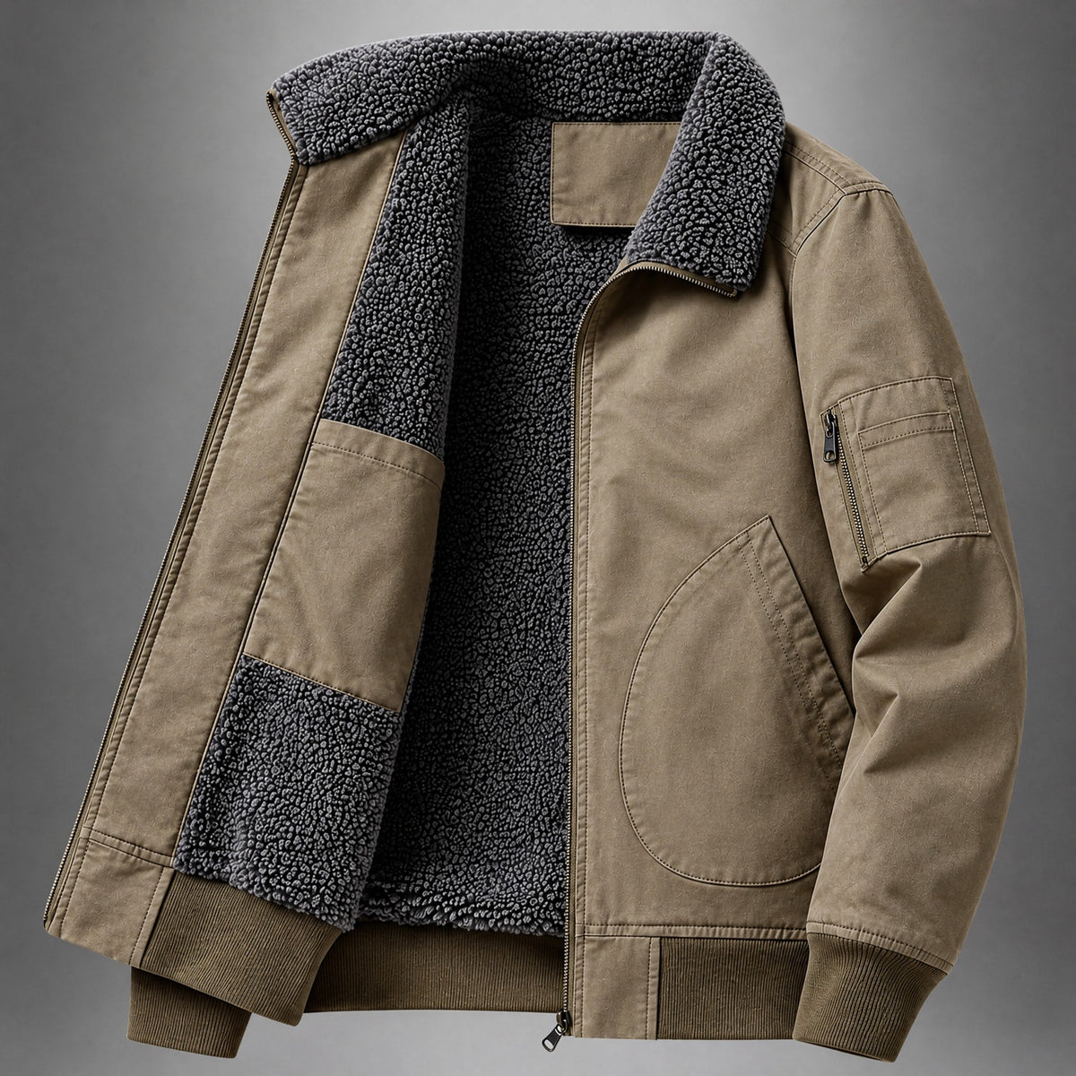Thomas - Men's Sherpa-Collar Flight Bomber Jacket with Zip Pockets