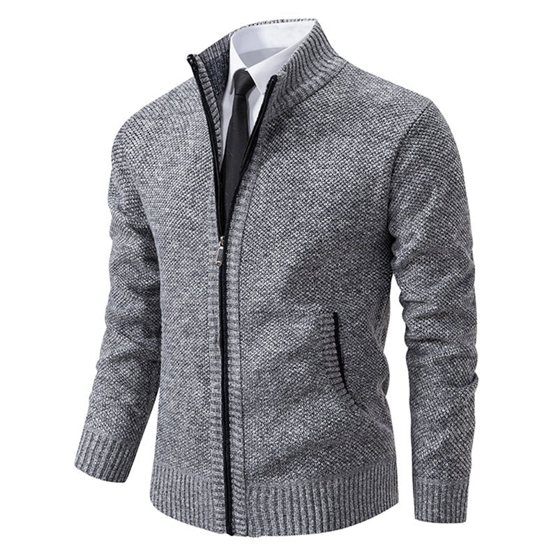 Tom - Men's Zip-Up Hooded Knit Cardigan with Drawstring Hood