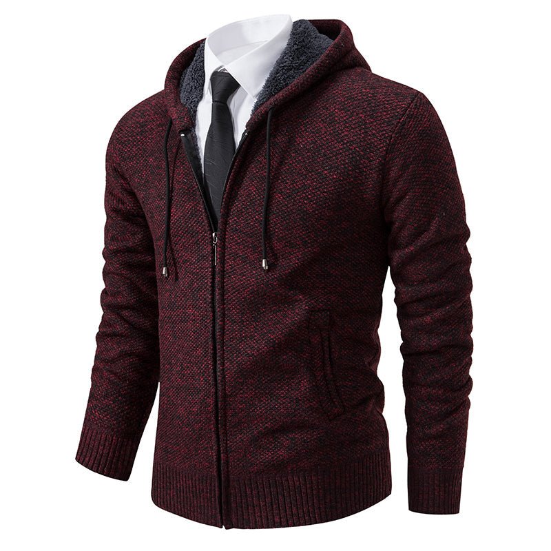 Tom - Men's Zip-Up Hooded Knit Cardigan with Drawstring Hood